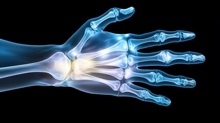Obraz premium A human hand under X-ray showing the bones and joints in high detail