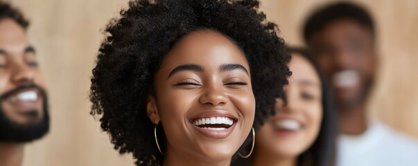 Diverse group of cheerful friends laughing and enjoying company, capturing the essence of friendship and joy in a lively and vibrant atmosphere.