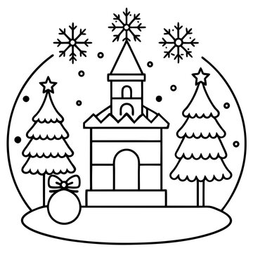 recommend clip art: christmas tree with snowman and gifts line art vector svg