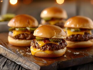 hamburger on a wooden table