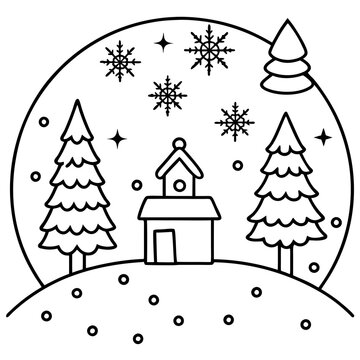 recommend clip art: christmas tree with snowman and gifts line art vector svg