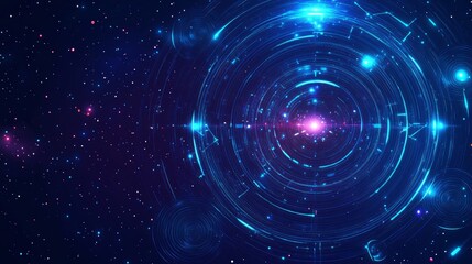 Fototapeta premium Abstract image of a Orbital space station in the form of a starry sky or space, consisting of points, lines, and shapes in the form of planets, stars and the universe. Vector business concept