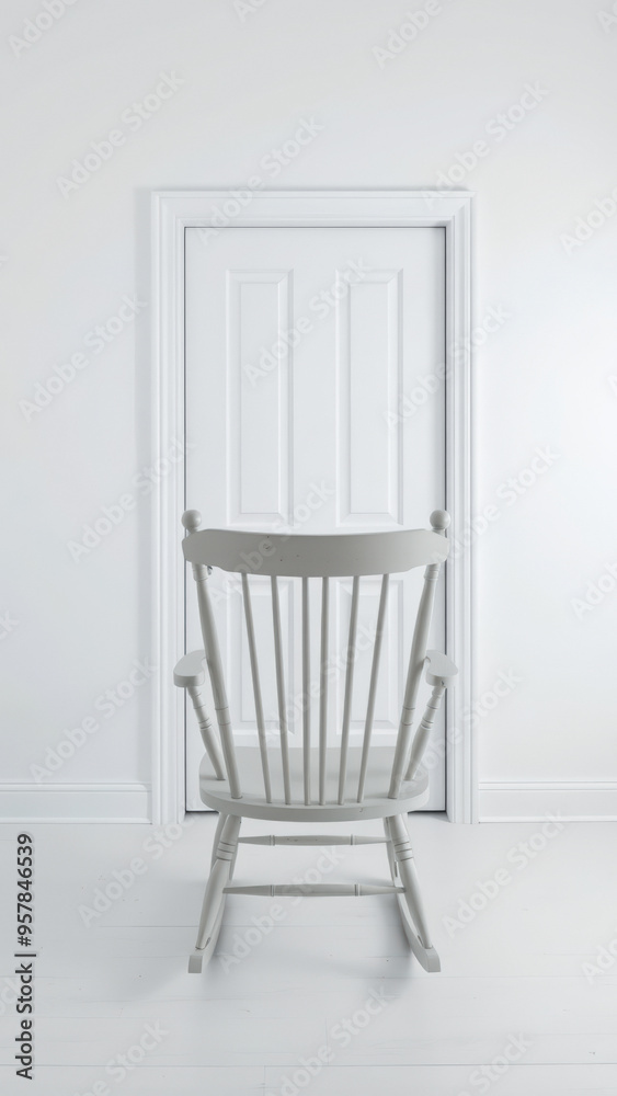 Canvas Prints White Rocking Chair in Front of a White Door