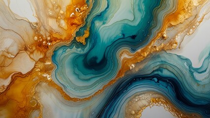 Luxury Abstract Fluid Art with Gold Marble and Emerald Accents