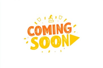 Bold 'COMING SOON' Logo with Downward Arrow in Bright Yellow and Orange on White Background
