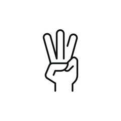 Three Fingers Raised Hand icon. Simple hand gesture showing three fingers for social media, app, and web design. Vector illustration