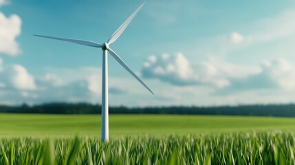 Organic farm with a wind turbine in a scenic rolling countryside landscape showcasing the use of sustainable renewable energy in an eco friendly agricultural setting