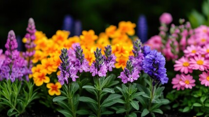Fototapeta premium Lush organic flower garden filled with a variety of blooming plants vibrant colors and serene tranquility Showcasing the beauty and abundance of nature in an eco friendly sustainable
