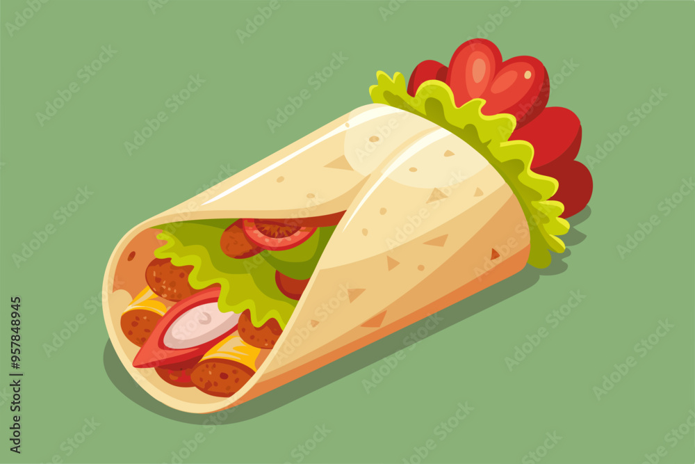 Wall mural flat design nutritious shawarma illustration vector illustration