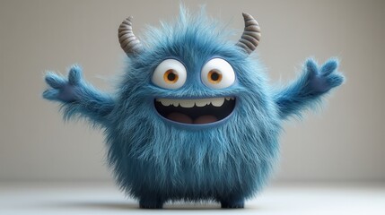 Fototapeta premium 3D render of a furry cartoon character isolated on a white background in an active walking or dancing pose. Colorful fluffy beast toy.