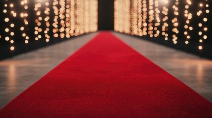 Lavish red carpet adorned with glowing lights and for a prestigious awards ceremony pre event spectacle creating an elegant and captivating atmosphere of glamour exclusivity and