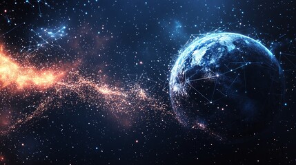 Abstract image of a Planet in Space in the form of a starry sky or space, consisting of points, lines, and shapes in the form of planets, stars and the universe. Vector business