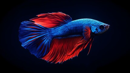 Mesmerizing Betta Fish with Flowing Fins and Vibrant Scales Against Dark Background