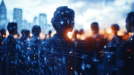 Virtual meeting with participants from different continents, each represented by a holographic screen, with a digital globe and data streams in the background, vibrant lighting, high-tech design,