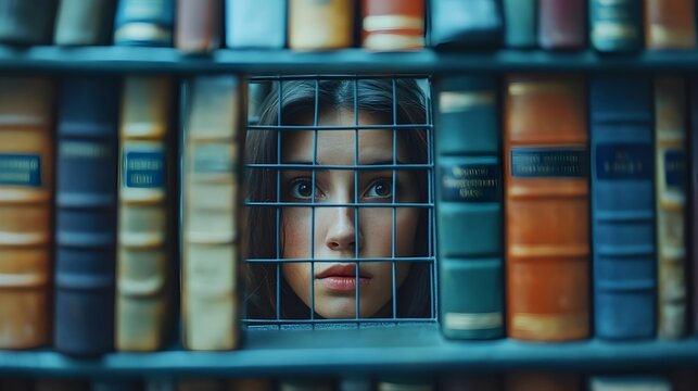 Books Cage Enclosing Person Symbolic Intellectual Confinement Soft Focus