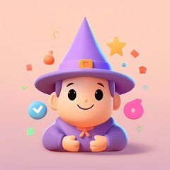 Naklejka premium A cartoon character with a purple hat and a smile on his face