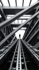 Fototapeta premium Man walking on a pathway in a modern building