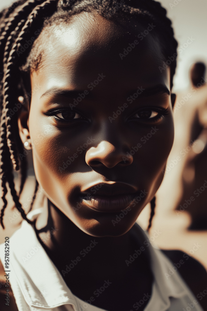 Sticker Closeup portrait of a young woman with braids