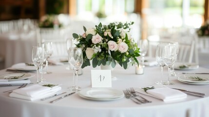 Exquisitely Designed Wedding Table Setting with Lush Floral Arrangements Fine Dinnerware and Opulent Decor Elements Creating a Sophisticated and Celebratory Atmosphere for a Luxurious Event