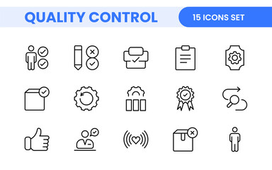 Quality Control line icon set. Included the icons as inspect, QA, qualify, quality control, check, verify, and more.