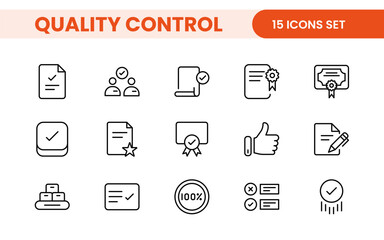 Quality Control line icon set. Included the icons as inspect, QA, qualify, quality control, check, verify, and more.