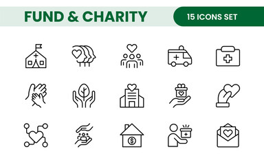 A Complete Icon Set for Charity Organizations, Fundraising Events, Nonprofit Campaigns, Donation Drives, Volunteer Programs, Social Justice, and Community Support Activities