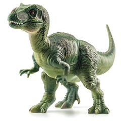 a dinosaur toy, prehistoric theme, photorealistic, green and detailed, isolated on white background