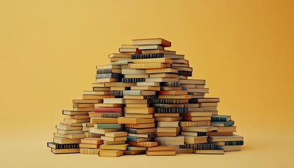 A Large Pile of Old Books on a Yellow Background