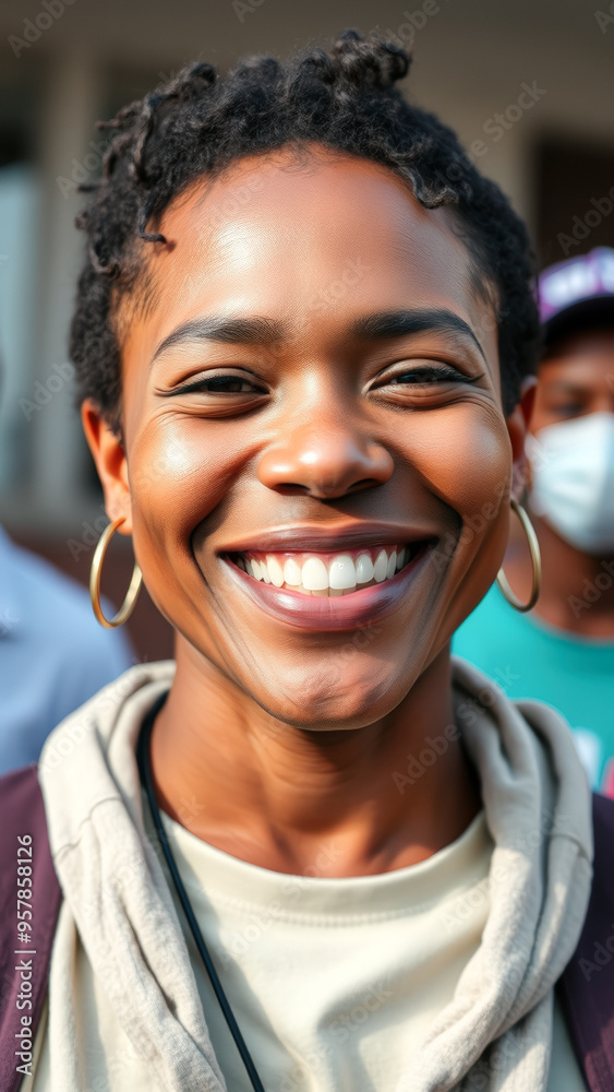 Wall mural portrait of a smiling young black woman