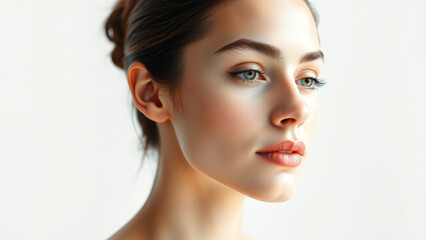 Naklejka premium Close-up portrait of a young woman with beautiful eyes and perfect skin
