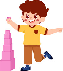 Kid Playing Pink Tower Montessory