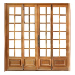 A wooden French door with multiple glass panels