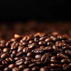 A close-up view of rich, roasted coffee beans showcasing their texture and deep brown color, perfect for coffee lovers.