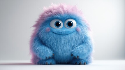 Fototapeta premium 3D rendering of a pink and blue hairy yeti cartoon character, a funny furry Halloween monster, isolated on a white background.