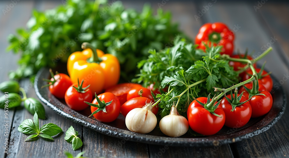 Poster tomatoes and basil