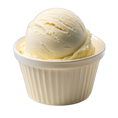 vanilla ice cream scoop on white blank paper cup isolated on transparent background