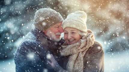 An elderly couple walks in a winter park	