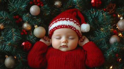 Newborn baby on christmas background