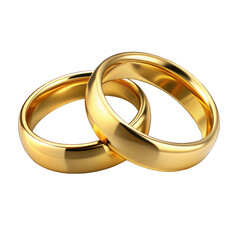 Couple of gold wedding rings isolated on transparent background