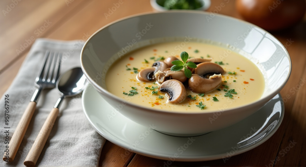 Wall mural vegetable soup with mushrooms