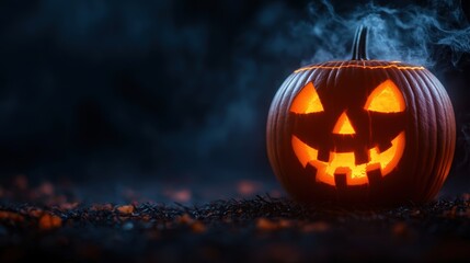 Naklejka premium Enchanting Jackolanterns in Misty Halloween Night