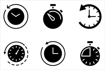 Countdown Icon set. Stopwatch icon set. Line and glyph stopwatch timer on white background