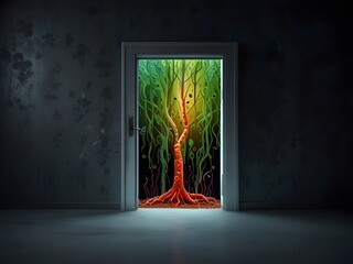 A Door Opening to the Microbial World - Abstract Concept for Science and Microbiology Themes