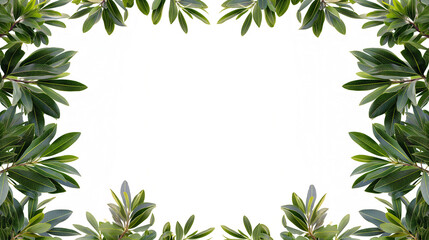 Fresh green leaves create a decorative border surrounding a clear, white area, ideal for adding text or showcasing creative designs in natural themes - mockup - Generative AI