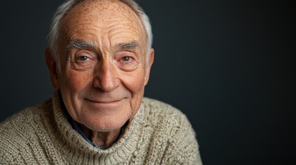 Obraz premium Confident Elderly Man with Warm Smile and Knit Sweater in Portrait Photo