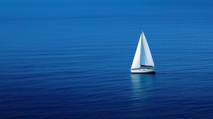 A single sailboat floating and sailing on water