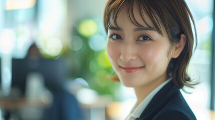 Fototapeta premium オフィスにいる日本人の若い女性
