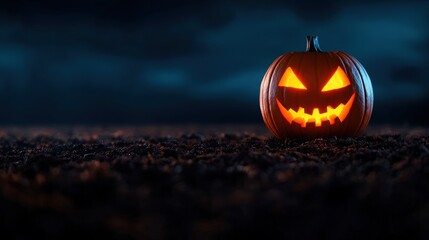 Spooky Giant Jack-o'-lantern Towering Over Eerie Landscape with Copy Space, Selective Focus - Ultra HD Halloween Background