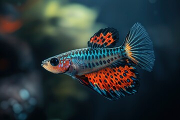 Obraz premium A Close-Up of a Vibrantly Colored Freshwater Fish with a Long, Flowing Fin