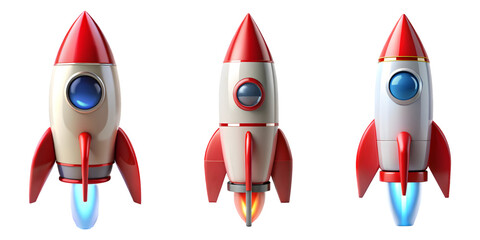 set of rocket in space isolated on transparent background, cut out